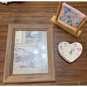 Lot 3  Framed Home and Hearth Margaret Charming Friendship Quilt Heart Hook